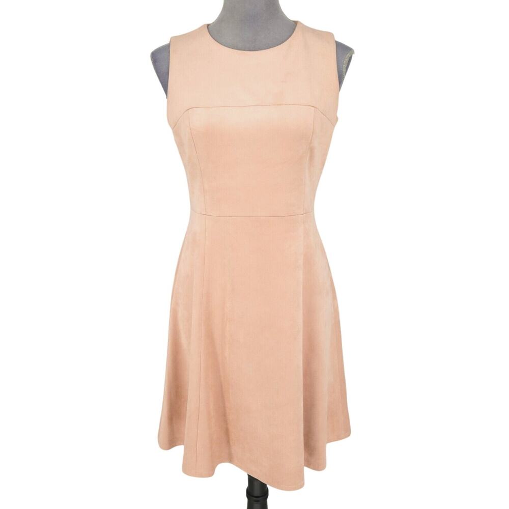 Calvin Klein Dress Womens 4 Pale Pink Faux Suede Sleeveless Microfiber Career